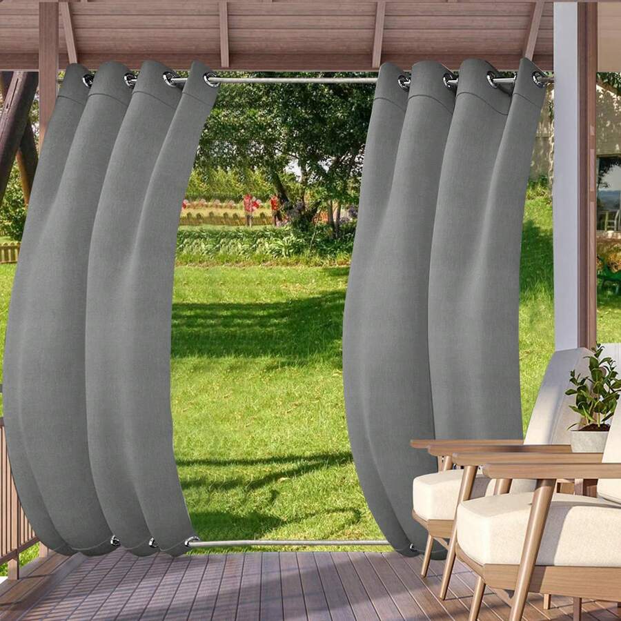 Windproof Outdoor Curtains For Patio Waterproof Polyester UV Protection Outdoor Patio Curtains Blackout Drapes Top Bottom With Grommet For Gazebo Garden - Light Grey - View 1