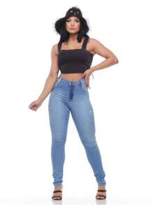 Women's Super Skinny Jeans With High Elasticity Spandex - 深色水洗藍 - 查看 3