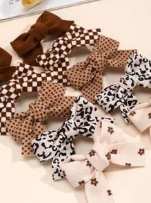 10pcs Earth Tone Hair Clips, Suitable For Girls, Cute Plaid Stripe Heart Bow Hair Clips, Suitable For Toddler Girls, Brown Fabric Bow Solid Color Hair Clips, Autumn/Winter Hair Clips, Girls Holiday Party Hair Accessories, Children Baby Hair Accessories, Heart Valentine's Day - Multicolor - View 7