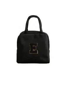 1个保温午餐包，手提袋，午餐盒，冰袋，野餐食品手提袋，刺绣字母图案午餐盒，帆布轻便便携午餐收纳袋，学校办公室野餐午餐手提袋（黑色），午餐盒午餐包，女士教师露营返校保冷包，教室便当厨房保温午餐包，女士旅行午餐盒包，女士学习用品配件 - 黑色 - 查看 25