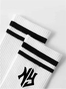 1 Pair Unisex Mid-Calf Sport Compression Socks, Korean Style Student Fashion Casual Socks