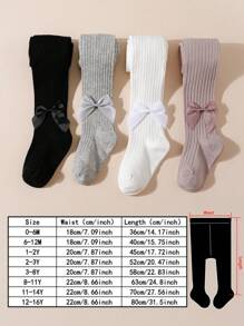 4pcs Girls' Solid Color Vertical Stripe Tights For Daily Wear, All Seasons - Multicolor - View 2