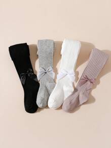 4pcs Girls' Solid Color Vertical Stripe Tights For Daily Wear, All Seasons - Multicolor - View 6