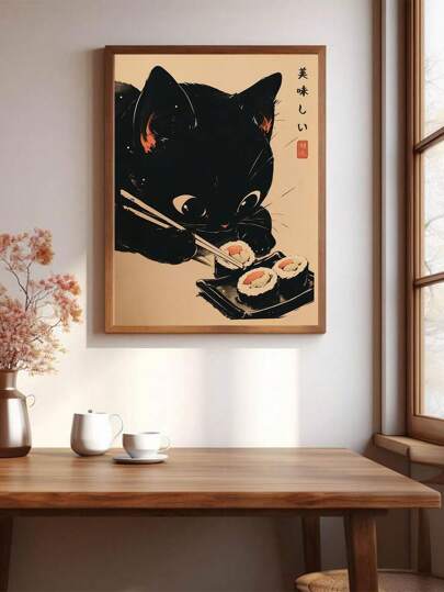 1pc Modern Art Canvas Poster, Cute Cat Painting Art Poster, Ideal Gift For Bedroom, Living Room, Dining Room, Kitchen, Study, Bathroom, Hallway, Bar, Cafe, Dorm, Wall Art, Home Decor Gifts Birthday Graduation