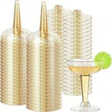 4oz Transparent Plastic Cocktail/Margarita Glasses With Handles, Stackable & Shatterproof, For Weddings & Celebrations (Clear) - Gold Dust - View 1