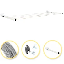 Retractable Wall Clothesline Up Or Down With 5 Steel Ropes And Supports 40kg Of Wet Clothes - Clothesline That Folds Down Or Up - 白色 - 查看 3