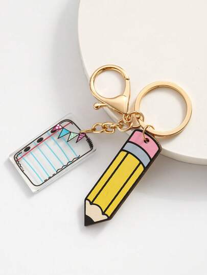 1 pieza Nuevo llavero de acrílico con diseño de libro y lápiz, llavero con lema de libro y lápiz lindo, manualidad DIY para regalo del Día del Maestro, accesorio para coche, dije para bolso, estilo gótico y Y2K, ideas de regalo para amiga y hermana