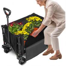 Heavy Duty Collapsible Wagon Carts, Compact Foldable Utility Wagon With Versatile Canvas For Grocery, Camping, Shopping, Garden, Sports, Load Up To 155LBS/120L, Black - Xám - Xem 7