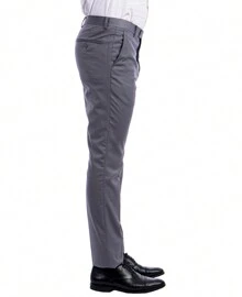 Mens Skinny Fit Solid Open Bottom Dress Pants - 中灰色 - 查看 3
