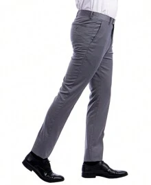Mens Skinny Fit Solid Open Bottom Dress Pants - 中灰色 - 查看 2
