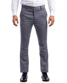 Mens Skinny Fit Solid Open Bottom Dress Pants - 中灰色 - 查看 1