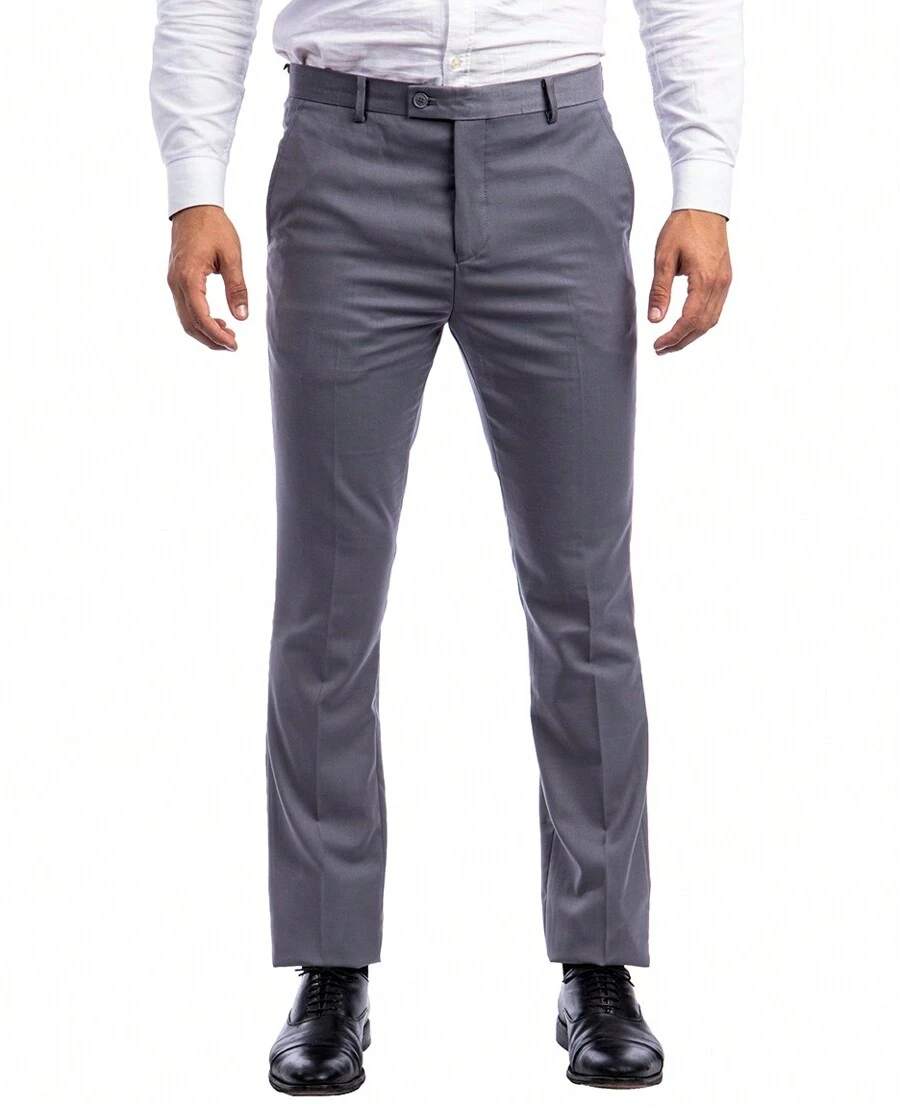 Mens Skinny Fit Solid Open Bottom Dress Pants - 中灰色 - 查看 1