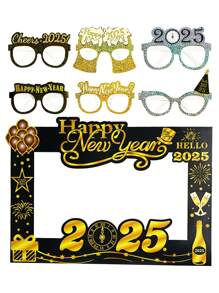 Gafas de papel "Feliz año nuevo 2025", decoraciones de fiesta de Nochevieja para familia, accesorios para photobooth, decoración para photobooth - Multicolor - Ver 9