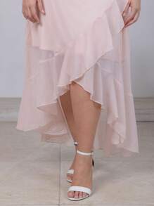 Chiffon Women's V-Neck Ruffled Hem Crossover Dress - Elegant Sleeveless Summer Midi Dress For Casual And Formal Occasions - 淺粉色 - 查看 5