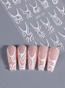 2片白色漩涡线条美甲贴纸，5D抽象线条美甲箔胶带，美甲贴纸，美甲滑块，适用于亚克力指甲，美甲配件 - 白色 - 查看 7