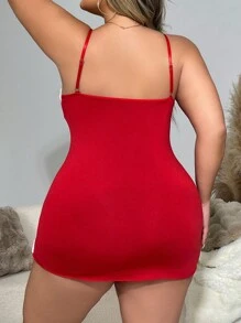 Plus Size Nữ Ren Nơ Phối Ren xẻ tà phía trước Váy xẻ tà viền ren - Đỏ - Xem 3