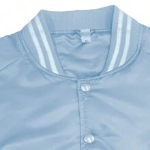 Men Solid Varsity Bomber Jacket Waterproof Fall Winter Summer Lightweight All Season Striped Trim Slant Pockets Baseball Jacket Snap Button - Sky Blue - View 3