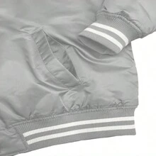 Men Solid Varsity Bomber Jacket Waterproof Fall Winter Summer Lightweight All Season Striped Trim Slant Pockets Baseball Jacket Snap Button - 灰色 - 查看 4