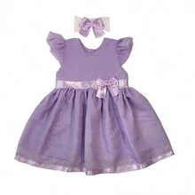 Luxury Baby Princess Dress With Tiara 100% Cotton - 紫色 - 查看 2