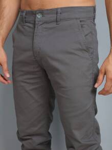 Men's Twill Pants Tailoring Slim Sport Knife Pocket Built-In Pocket - 深灰色 - 查看 4