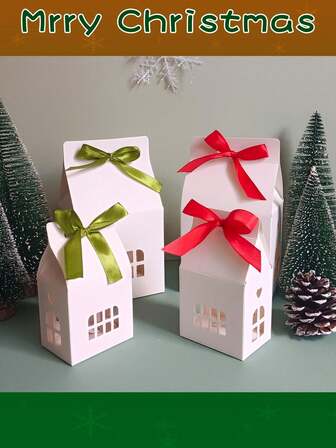 10pcs Gingerbread House Gift Bags, Christmas Gift Wrapping Bags With Bow, Holiday Party Supplies, Suitable For Home, School, Weddings