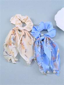 2pcs Floral Print Scarf Hair Tie Boho - Multicolor - View 2