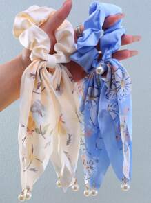 2pcs Floral Print Scarf Hair Tie Boho - Multicolor - View 1