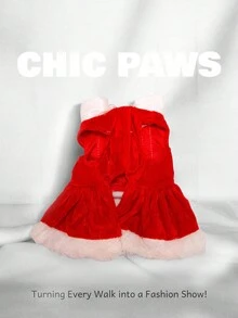 holdhoney Chic Paws Christmas Dog Dress - Pet Costume With White Furry Trim & Bow Detail, Fashionable Holiday Outfit For Yorkie & Small Dogs, Ideal For Christmas Parties, Festive Walks, Family Gatherings & Pet Fashion Shows, Make Your Pet The Star Of Every Holiday Occasion!