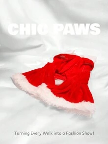 holdhoney Chic Paws Christmas Dog Dress - Pet Costume With White Furry Trim & Bow Detail, Fashionable Holiday Outfit For Yorkie & Small Dogs, Ideal For Christmas Parties, Festive Walks, Family Gatherings & Pet Fashion Shows, Make Your Pet The Star Of Every Holiday Occasion!