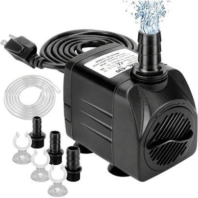 550GPH Submersible Pump 30W Ultra Quiet Fountain Water Pump, 2000L/H, With 7.2ft High Lift, 3 Nozzles, 4.9 Feet Tubing For Aquarium, Fish Tank, Pond, Hydroponics, Statuary