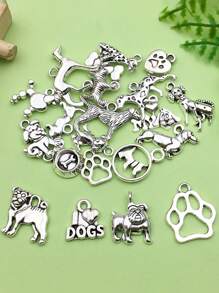 20 pièces Lot mélangé de charmes de patte d'animal de compagnie avec empreinte de pied, pendentif animal, ton argent antique, fournitures pour fabrication de bijoux, bracelet, collier, porte-clés, accessoires et fournitures artisanales