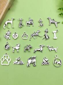 20 pièces Lot mélangé de charmes de patte d'animal de compagnie avec empreinte de pied, pendentif animal, ton argent antique, fournitures pour fabrication de bijoux, bracelet, collier, porte-clés, accessoires et fournitures artisanales