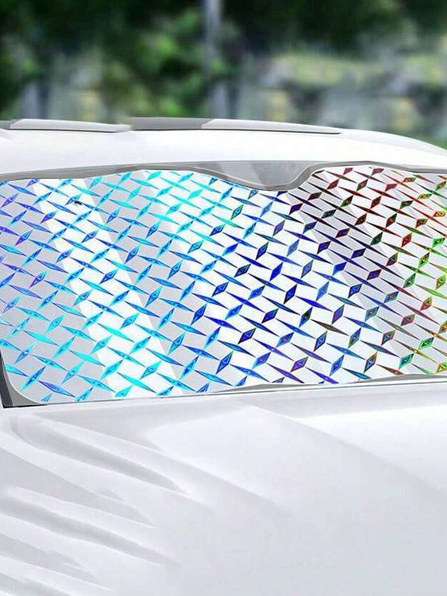 1pc Car Windshield Sun Shade, Colorful Sunshade For Car Front Window Sun Protection, Windshield Sunshade Folding Front Window Sun Shade, Foldable Reflective Sun Visor Prime Of Day Book - Multicolor - View 1