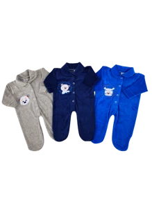 KIT WITH 3 PLUSH BABY OVERALLS - SMALL MODEL - Màu xanh lam - Xem 1