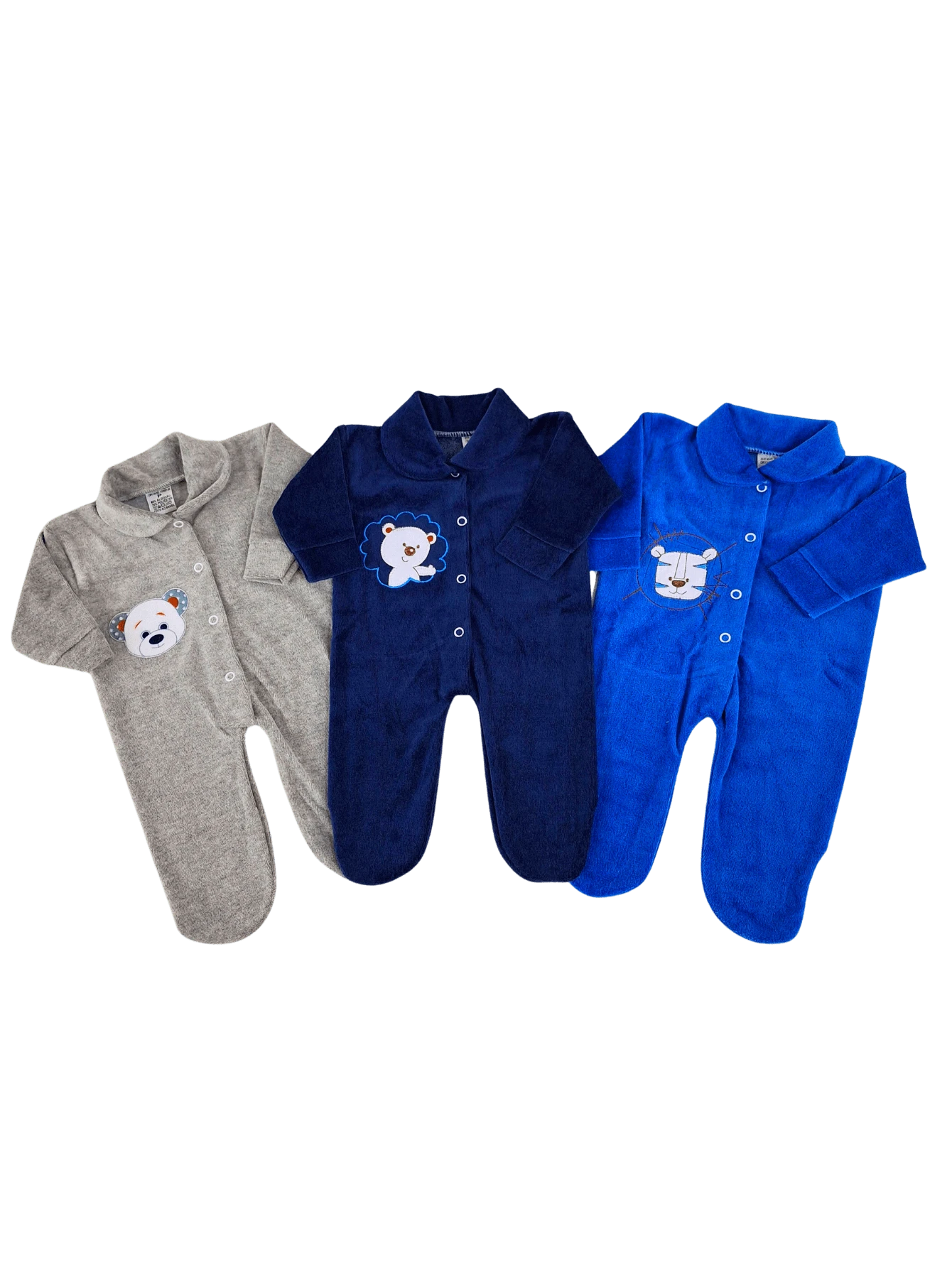 KIT WITH 3 PLUSH BABY OVERALLS - SMALL MODEL - Màu xanh lam - Xem 1