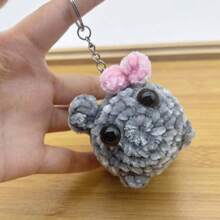 1pc Cute Sad Hamster, Mini Pig, Colorful Turtle Expression Keychain, Crochet Plush Sad Hamster Expression Keychain With Bow, Kawaii Girl Hamster Handmade Gift Decor, Student Back To School Gift Halloween Car Accessories Bag Charm