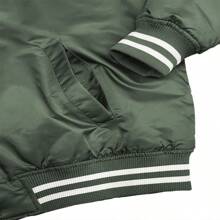 Men Solid Varsity Bomber Jacket Waterproof Fall Winter Summer Lightweight All Season Striped Trim Slant Pockets Baseball Jacket Snap Button - Olive Green - View 5