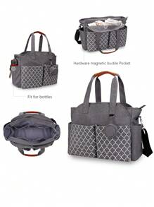 1pc Geometric Pattern Diaper Bag - Grey - View 11