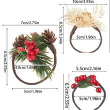 1pc Christmas Napkin Ring, Faux Pine Needle Napkin Holder, Wooden Napkin Rings, Home Decor Napkin Rings - Multicolor - View 2