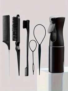 Ensemble de peignes d'arrosoir, 3 pièces brosse à cheveux coiffure lissante avec 1 pièce brosse pour bordures, 1 pièce brosse à cheveux, 1 pièce peigne queue de rat, brosse à démêler pour les cheveux bébé, accessoires roses