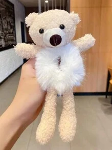 1pc Cute Bear Head Hair Tie, Plush Hair Scrunchie For Girls, Versatile Hair Accessory For Autumn/Winter, Suitable For Daily Use - White - View 2