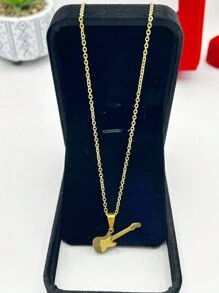 Women's Stainless Steel Gold Plated Guitar Necklace - 金色 - 查看 5
