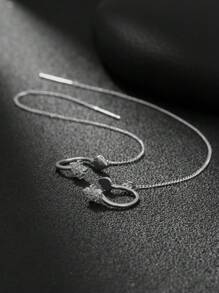 Nooxian 1pair Silver Elegant Minimalist Long Tassel Zirconia Ear Cuff Ear Chain Star Zirconia Earrings For Women - Silver - View 3