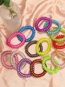 15pcs Coil Wire Design Hair Tie Casual Ponytail Holder Hair Elastic Hair Rope - Multicolor - View 7