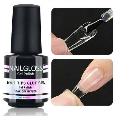 NAILGLOSS 超强力指甲胶，适用于亚克力指甲、甲片、按压式指甲、假指甲，沙龙级刷涂式指甲胶，易于涂抹，持久耐用