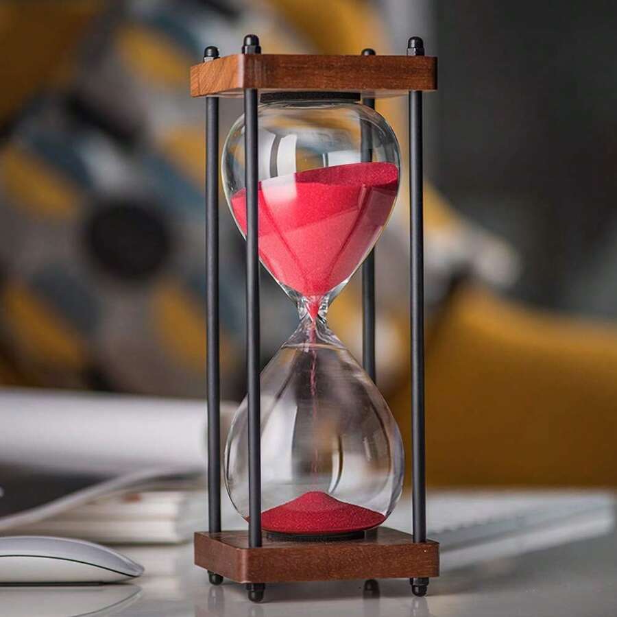 Large Hourglass Timer 60 Minute, Decorative Wooden Sandglass - Red Sand - View 1