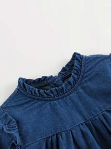 MARC&JANIE 年轻女孩甜美荷叶边领长袖牛仔衬衫，秋季