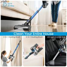 YOMA S100 Cordless Vacuum Cleaner, 350W Powerful Cordless Stick Vacuum, 7 Cell 2500mAh Battery Stick Vacuum Cordless Rechargeable, 6-In-1 Multifunction Lightweight Vacuum Cleaner For Home - Màu xanh lam - Xem 2
