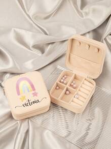 1PC Custom Print: Personalized Name Square Storage Box - Portable PU Jewelry Organizer For Necklaces, Earrings, Rings - Multi-Compartment Travel Storage Case - Ideal Gift For Mother, Aunt, Grandmother, Daughter, Niece, Sister, Friend, Girlfriend, Wife, Bride, Bridesmaid, Godmother, Mom, Mother-In-Law, Colleague On Holidays, Birthdays, Weddings, Mother's Day, Valentine's Day, Christmas, New Year, Teacher's Day, Anniversaries, Graduation, Baby Showers