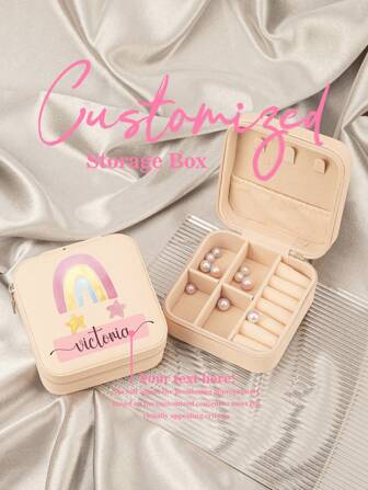 1PC Custom Print: Personalized Name Square Storage Box - Portable PU Jewelry Organizer For Necklaces, Earrings, Rings - Multi-Compartment Travel Storage Case - Ideal Gift For Mother, Aunt, Grandmother, Daughter, Niece, Sister, Friend, Girlfriend, Wife, Bride, Bridesmaid, Godmother, Mom, Mother-In-Law, Colleague On Holidays, Birthdays, Weddings, Mother's Day, Valentine's Day, Christmas, New Year, Teacher's Day, Anniversaries, Graduation, Baby Showers